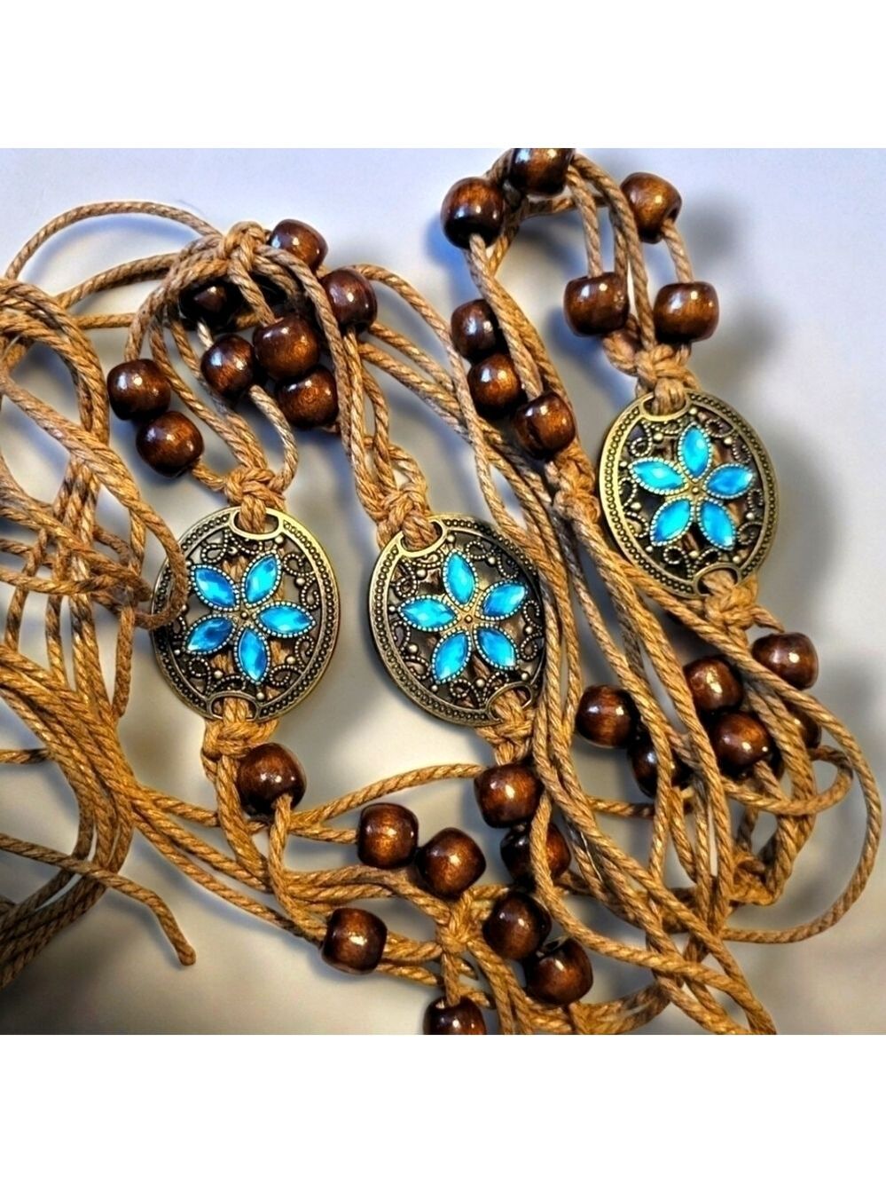 Boho Beaded /Medallian Belt with Blue Crystal Accents. NWT